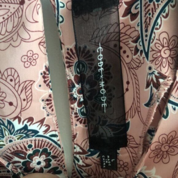 CODE X MODE Dress Paisley Tiered Ruffle Pleated Skirt Pink Green Sz.L - Picture 6 of 12